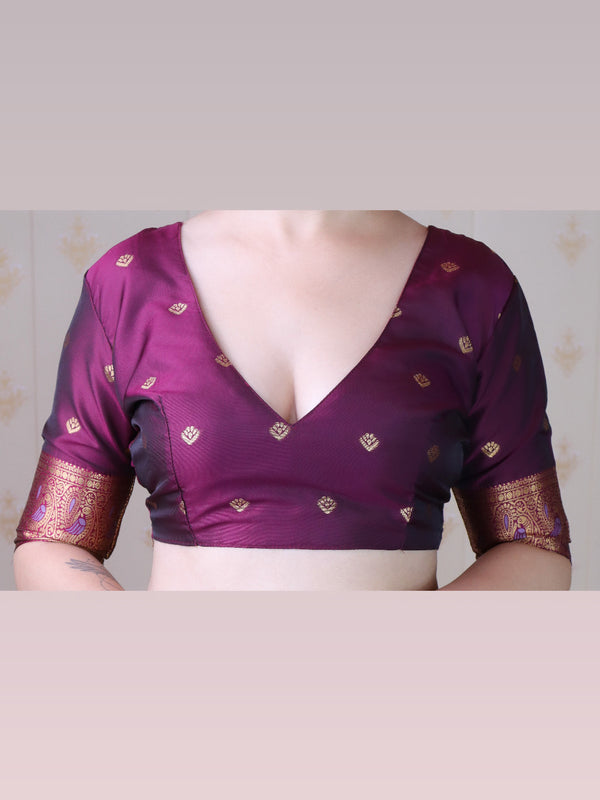 Soft Silk Banarasi Saree with Peacock Butta Meenakari Motifs & Blouse Piece
