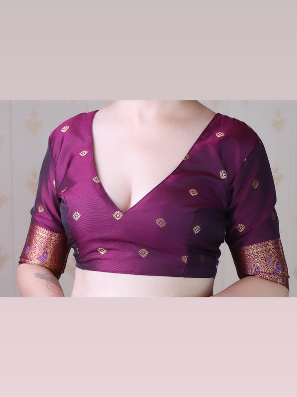 Soft Silk Banarasi Saree with Peacock Butta Meenakari Motifs & Blouse Piece