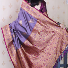 Soft Silk Banarasi Saree with Peacock Butta Meenakari Motifs & Blouse Piece