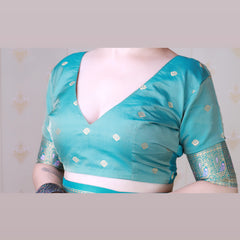 Soft Silk Banarasi Saree with Peacock Butta Meenakari Motifs & Blouse Piece