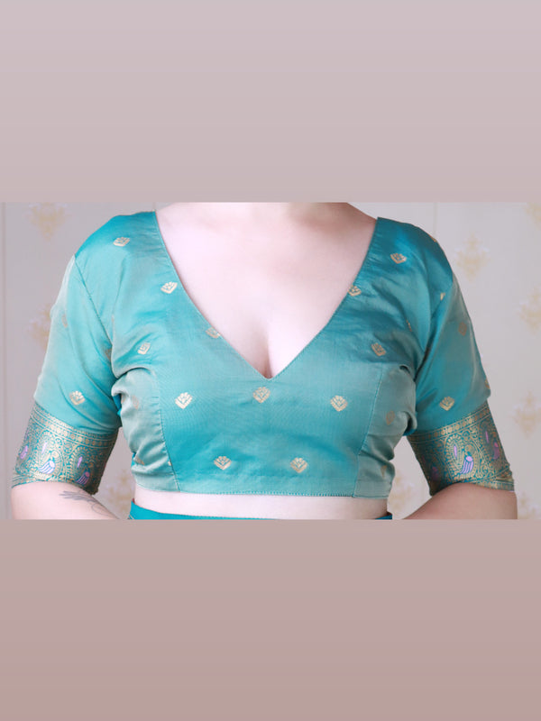 Soft Silk Banarasi Saree with Peacock Butta Meenakari Motifs & Blouse Piece