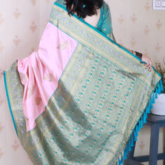 Soft Silk Banarasi Saree with Peacock Butta Meenakari Motifs & Blouse Piece
