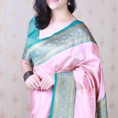 Soft Silk Banarasi Saree with Peacock Butta Meenakari Motifs & Blouse Piece