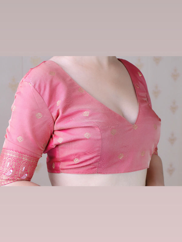 Soft Silk Banarasi Saree with Peacock Butta Meenakari Motifs & Blouse Piece