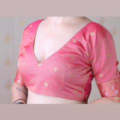 Soft Silk Banarasi Saree with Peacock Butta Meenakari Motifs & Blouse Piece