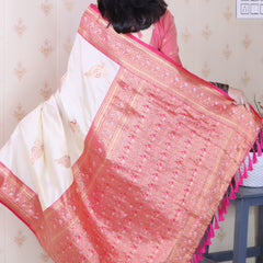 Soft Silk Banarasi Saree with Peacock Butta Meenakari Motifs & Blouse Piece
