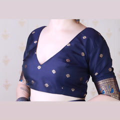 Soft Silk Banarasi Saree with Peacock Butta Meenakari Motifs & Blouse Piece