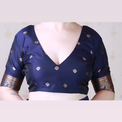 Soft Silk Banarasi Saree with Peacock Butta Meenakari Motifs & Blouse Piece