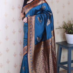 Soft Silk Banarasi Saree with Peacock Butta Meenakari Motifs & Blouse Piece