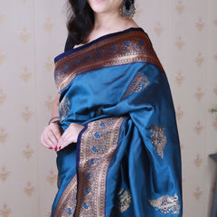 Soft Silk Banarasi Saree with Peacock Butta Meenakari Motifs & Blouse Piece