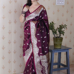 Banarasi Silk Blend Saree with Blouse Piece