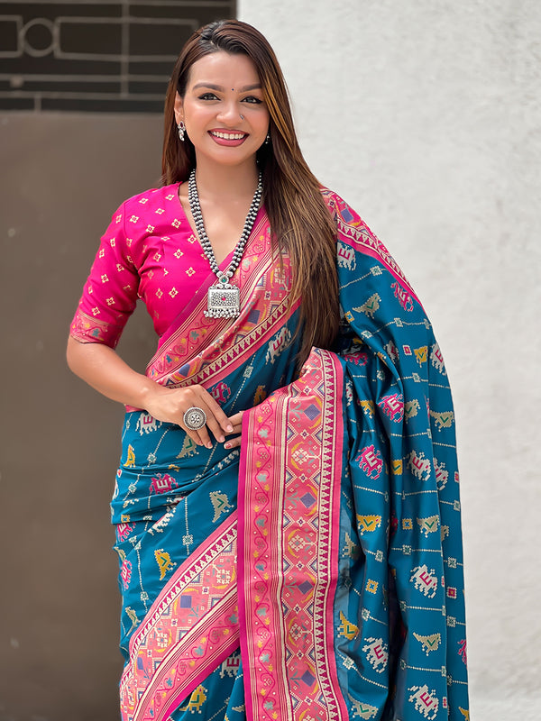 Woven Design Zari Patola Silk Saree With Blouse Piece