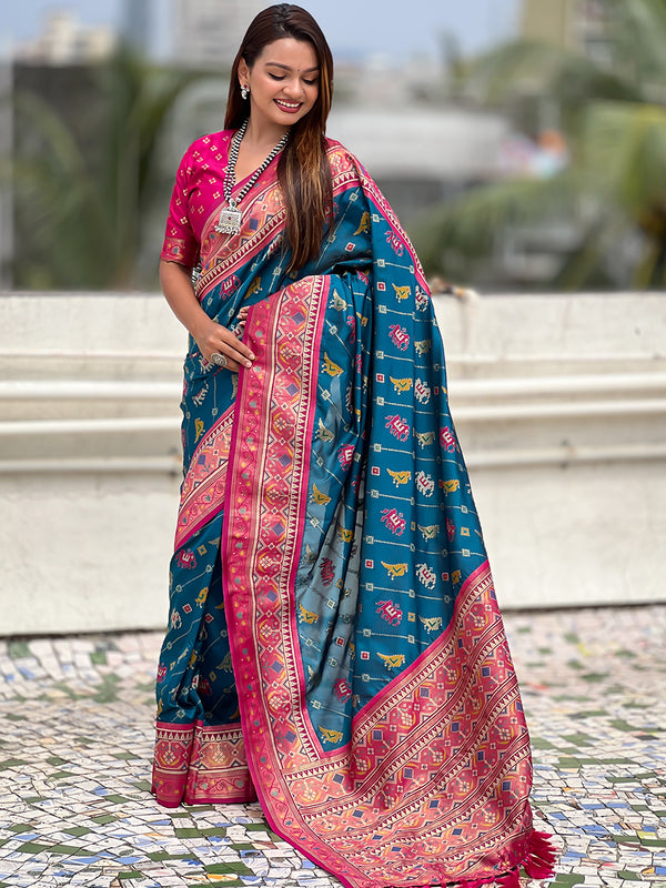 Woven Design Zari Patola Silk Saree With Blouse Piece