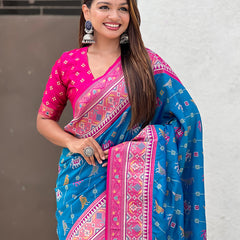 Woven Design Zari Patola Silk Saree With Blouse Piece