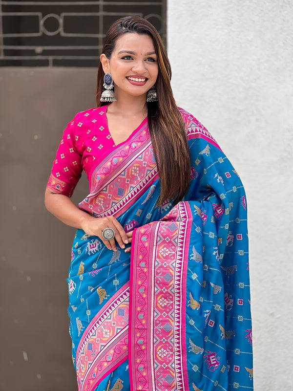 Woven Design Zari Patola Silk Saree With Blouse Piece