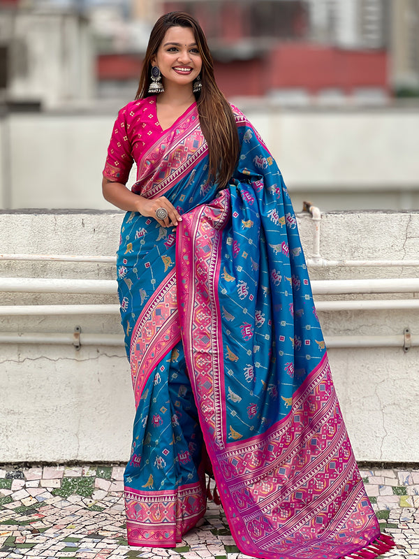 Woven Design Zari Patola Silk Saree With Blouse Piece
