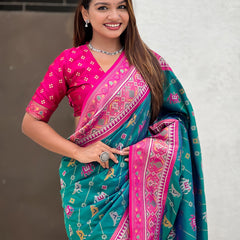 Woven Design Zari Patola Silk Saree With Blouse Piece