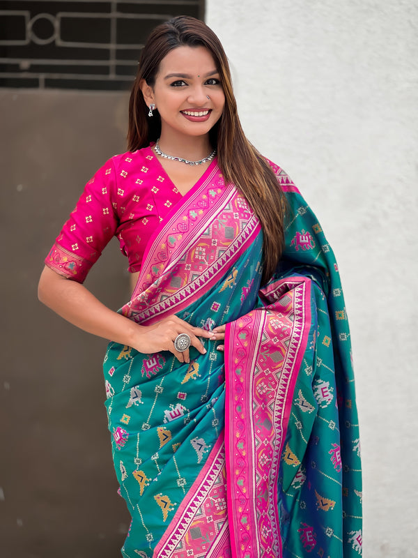 Woven Design Zari Patola Silk Saree With Blouse Piece