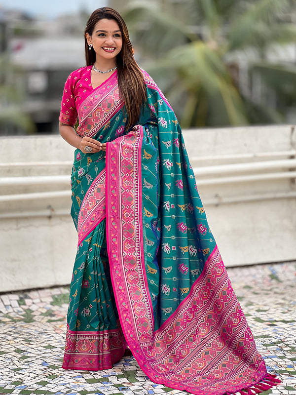 Woven Design Zari Patola Silk Saree With Blouse Piece