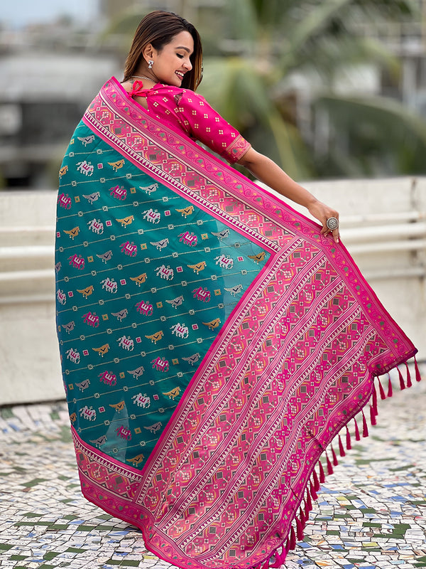 Woven Design Zari Patola Silk Saree With Blouse Piece