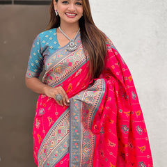 Woven Design Zari Patola Silk Saree With Blouse Piece