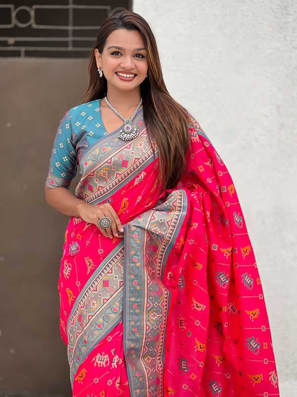 Woven Design Zari Patola Silk Saree With Blouse Piece