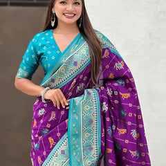 Woven Design Zari Patola Silk Saree With Blouse Piece