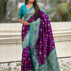 Woven Design Zari Patola Silk Saree With Blouse Piece