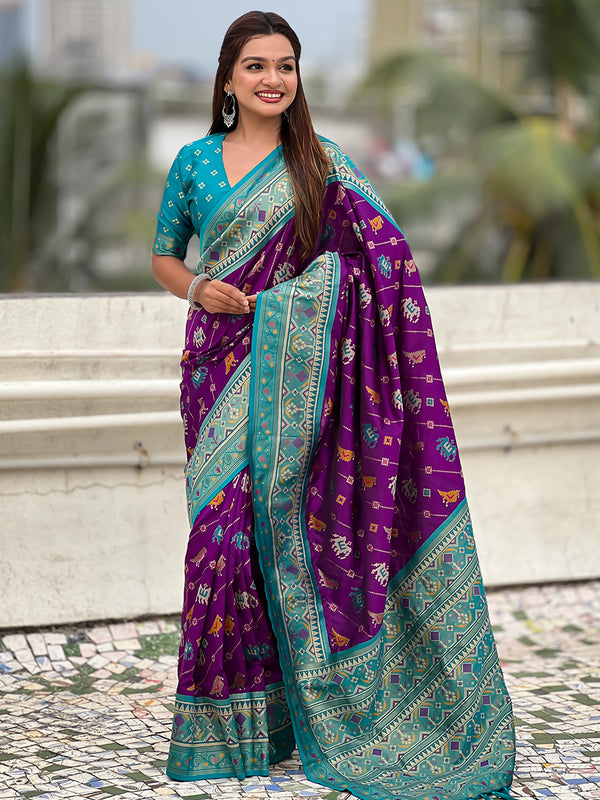 Woven Design Zari Patola Silk Saree With Blouse Piece