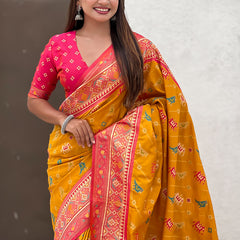 Woven Design Zari Patola Silk Saree With Blouse Piece