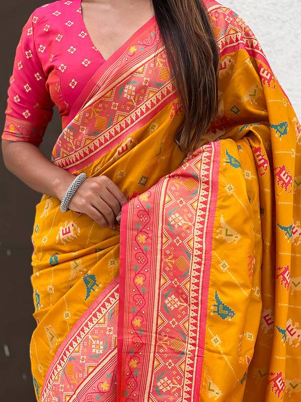 Woven Design Zari Patola Silk Saree With Blouse Piece