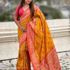 Woven Design Zari Patola Silk Saree With Blouse Piece