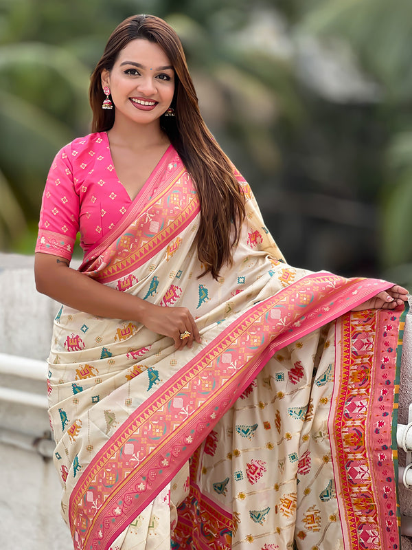 Woven Design Zari Patola Silk Saree With Blouse Piece
