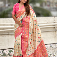 Woven Design Zari Patola Silk Saree With Blouse Piece