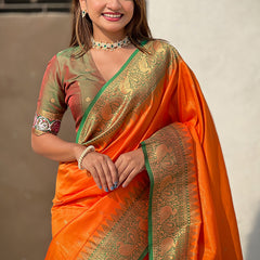 Pure Tissue Kanjivaram Zari Woven Saree With Blouse Piece