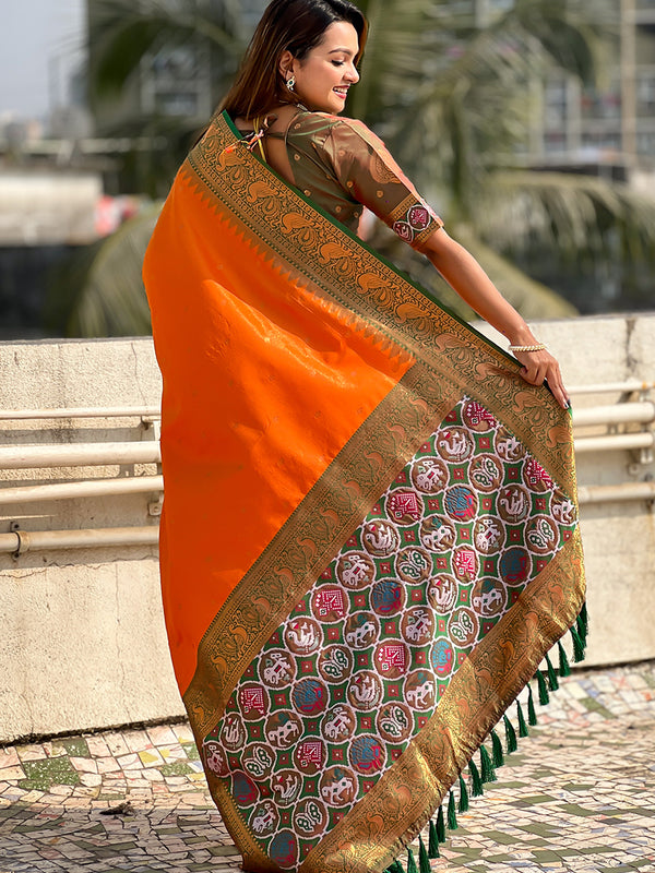 Pure Tissue Kanjivaram Zari Woven Saree With Blouse Piece