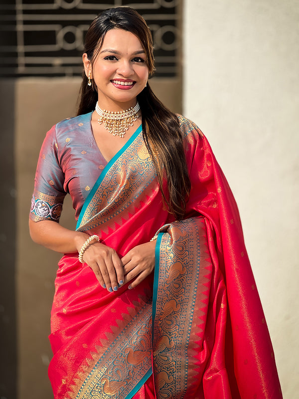 Pure Tissue Kanjivaram Zari Woven Saree With Blouse Piece