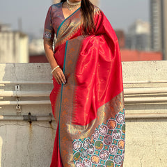Pure Tissue Kanjivaram Zari Woven Saree With Blouse Piece