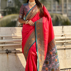 Pure Tissue Kanjivaram Zari Woven Saree With Blouse Piece