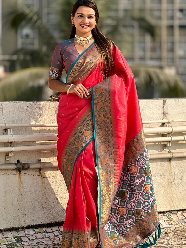 Pure Tissue Kanjivaram Zari Woven Saree With Blouse Piece