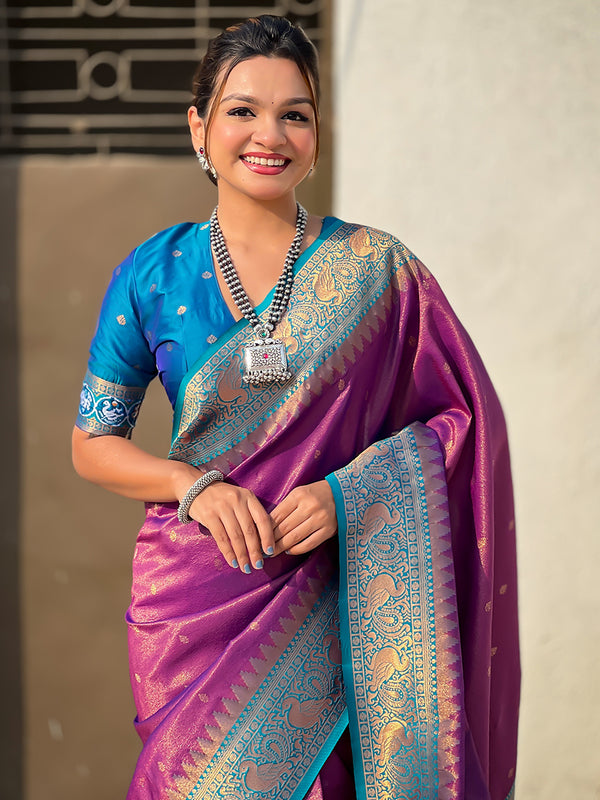 Pure Tissue Kanjivaram Zari Woven Saree With Blouse Piece