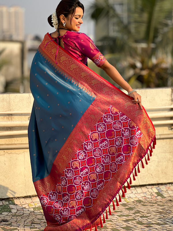 Pure Tissue Kanjivaram Zari Woven Saree With Blouse Piece