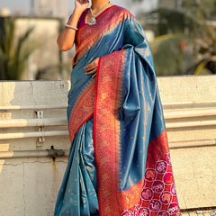 Pure Tissue Kanjivaram Zari Woven Saree With Blouse Piece