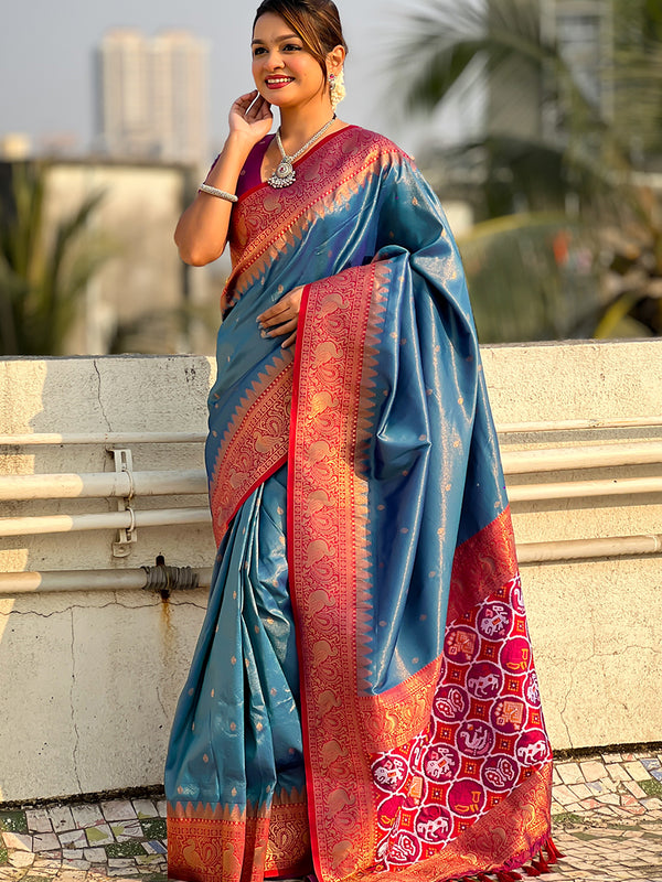 Pure Tissue Kanjivaram Zari Woven Saree With Blouse Piece
