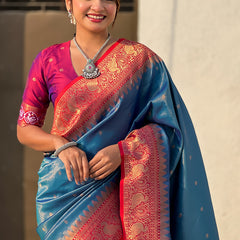 Pure Tissue Kanjivaram Zari Woven Saree With Blouse Piece