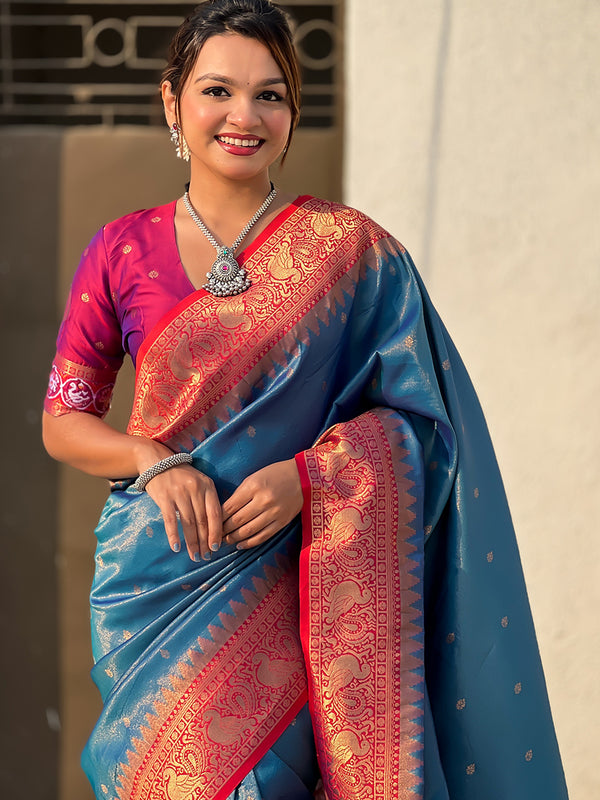 Pure Tissue Kanjivaram Zari Woven Saree With Blouse Piece