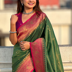 Pure Tissue Kanjivaram Zari Woven Saree With Blouse Piece