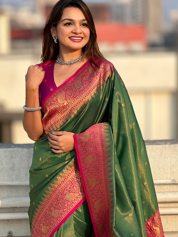 Pure Tissue Kanjivaram Zari Woven Saree With Blouse Piece