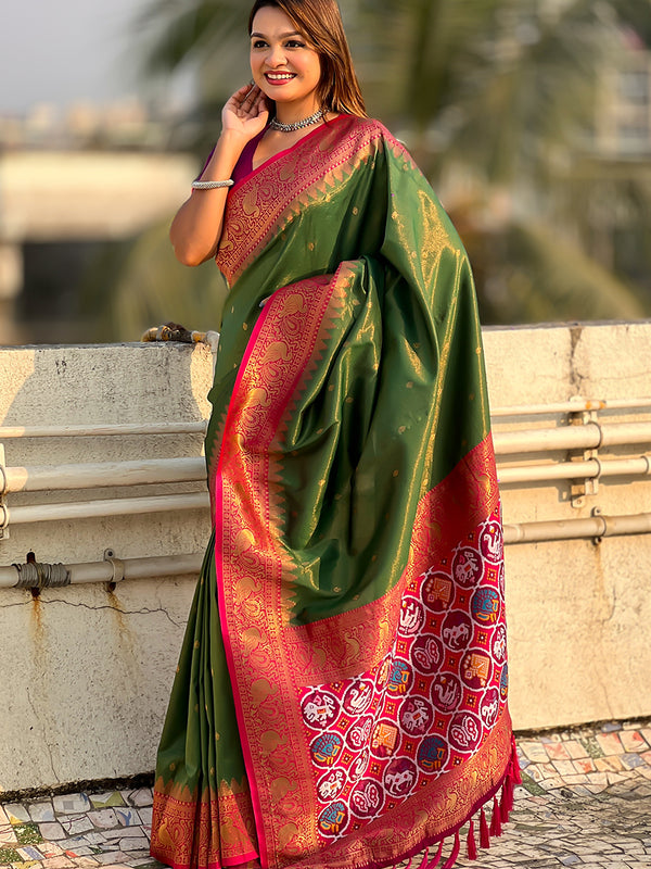 Pure Tissue Kanjivaram Zari Woven Saree With Blouse Piece