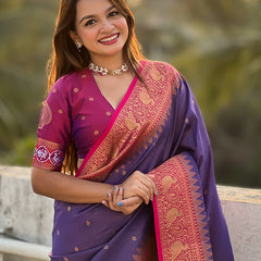 Pure Tissue Kanjivaram Zari Woven Saree With Blouse Piece